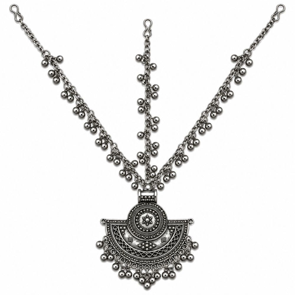 Raasya - Oxidised Silver Ghungroo Mathapatti