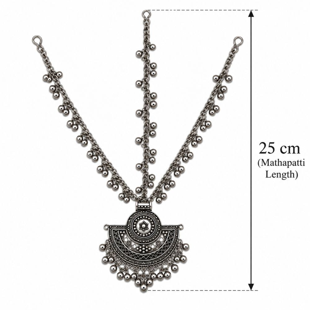 Raasya - Oxidised Silver Ghungroo Mathapatti