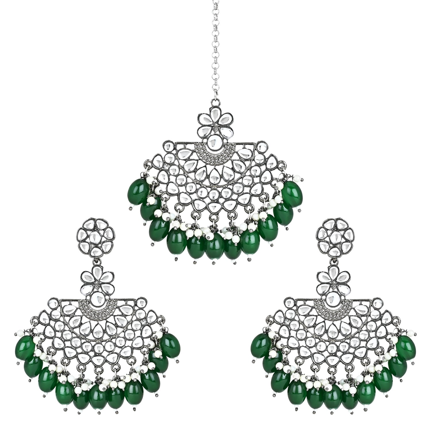 Divita Green Maangtikka Earring Set