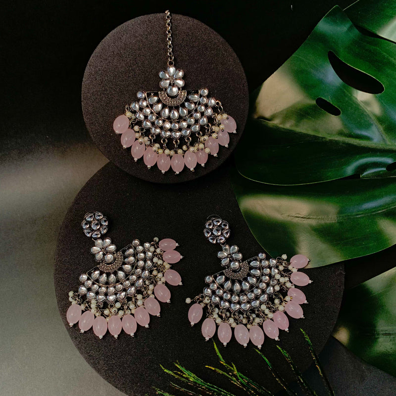 Divita Pink Maangtikka Earring Set