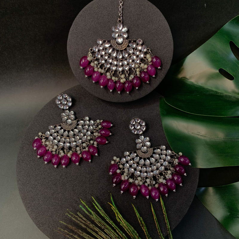 Divita Wine Maangtikka Earring Set