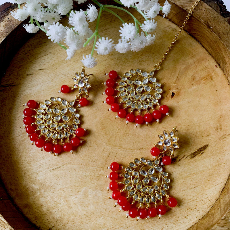 Suhasi Red Maangtikka Earring Set