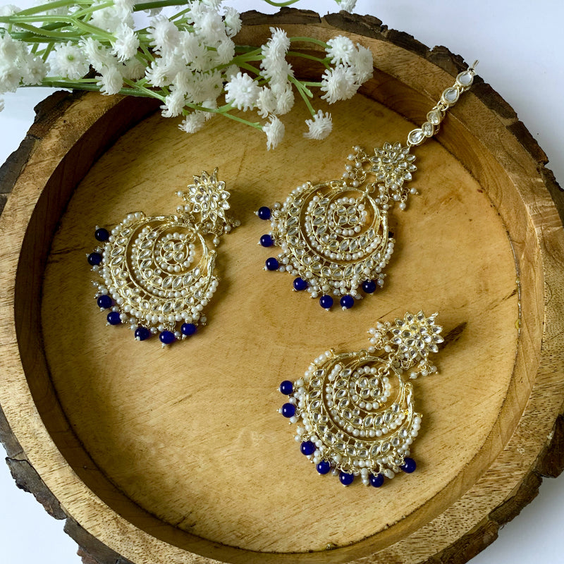 Meesha Blue Maangtikka Earring Set