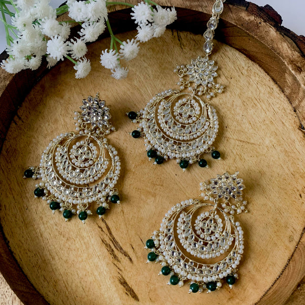 Meesha Green Maangtikka Earring Set