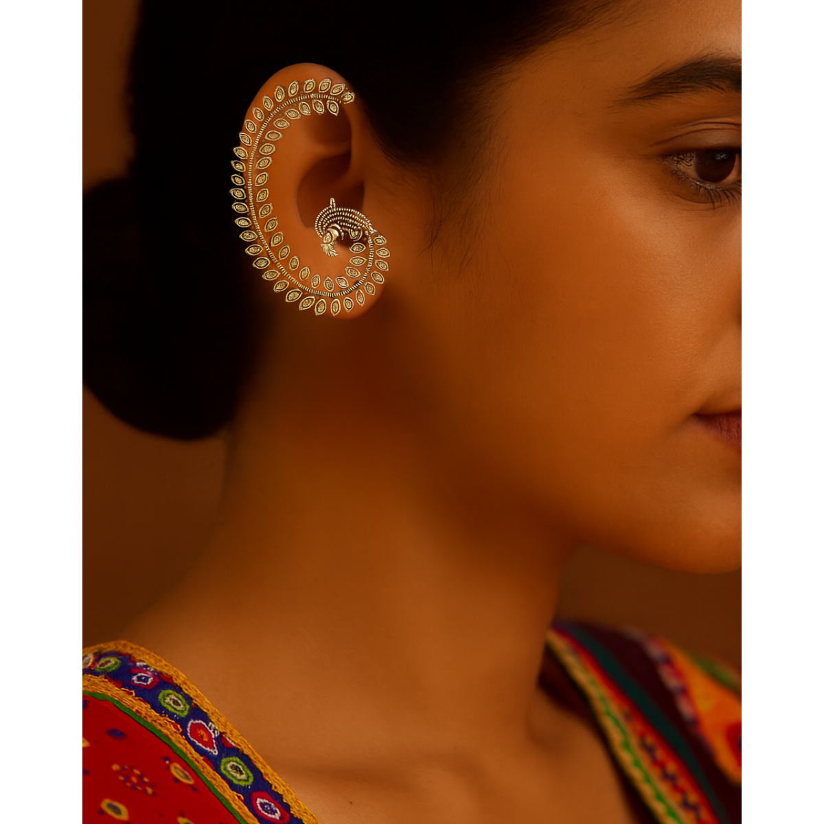 Oxidised Peacock Motif Ear Cuffs for Women – Navratri Collection