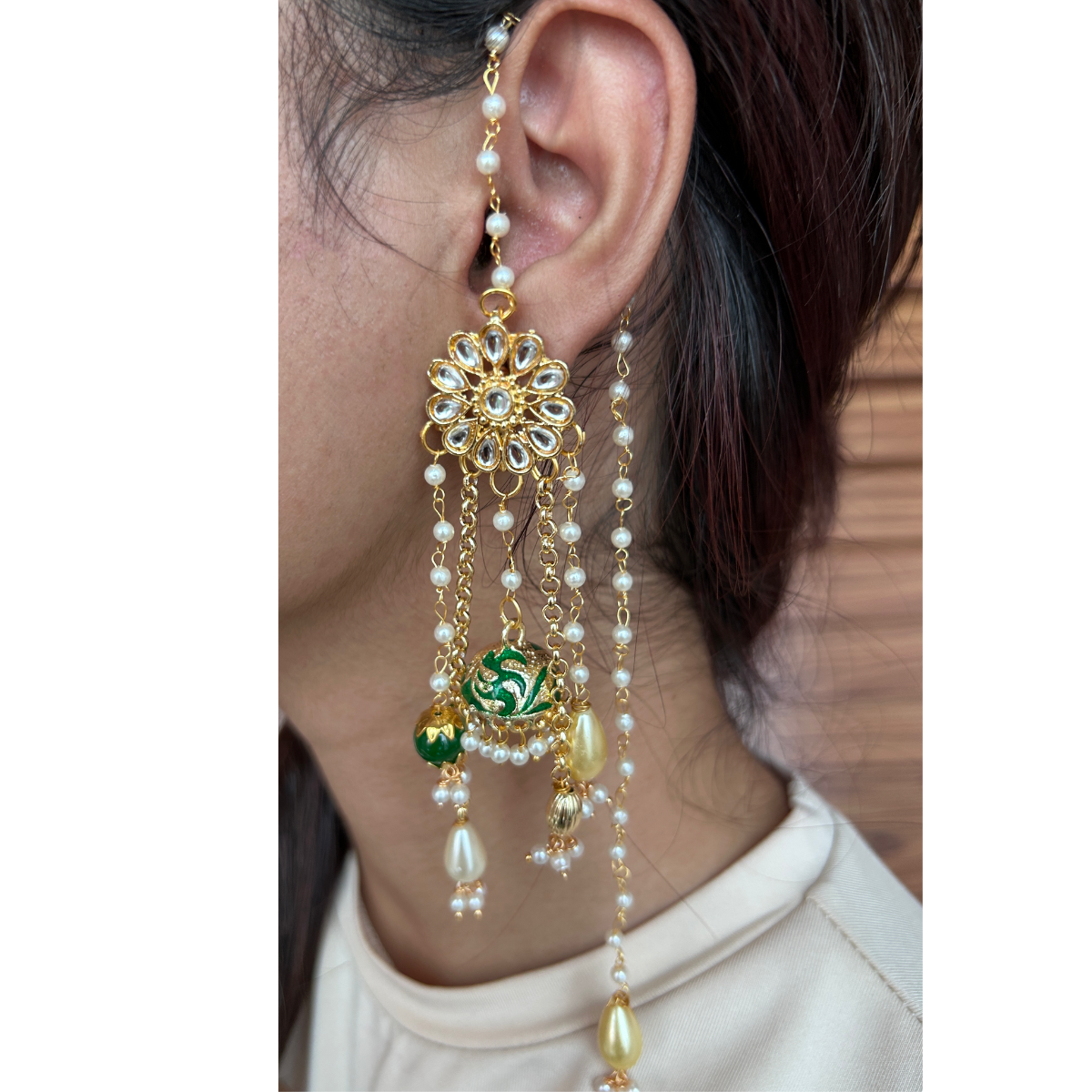 Regal Kundan Pearl String Long Earrings