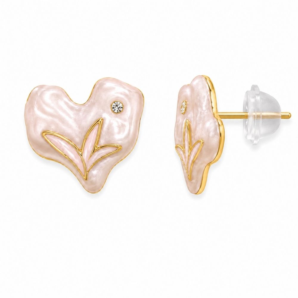 Rosie- Blush Heart Pearl Stud Earrings