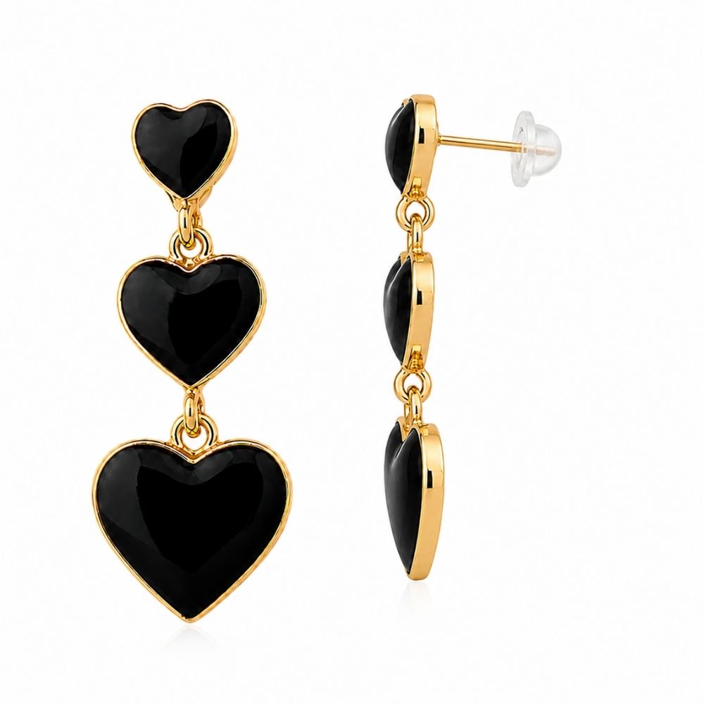Phoebe- Black Midnight Heart Crystal Drop Earrings