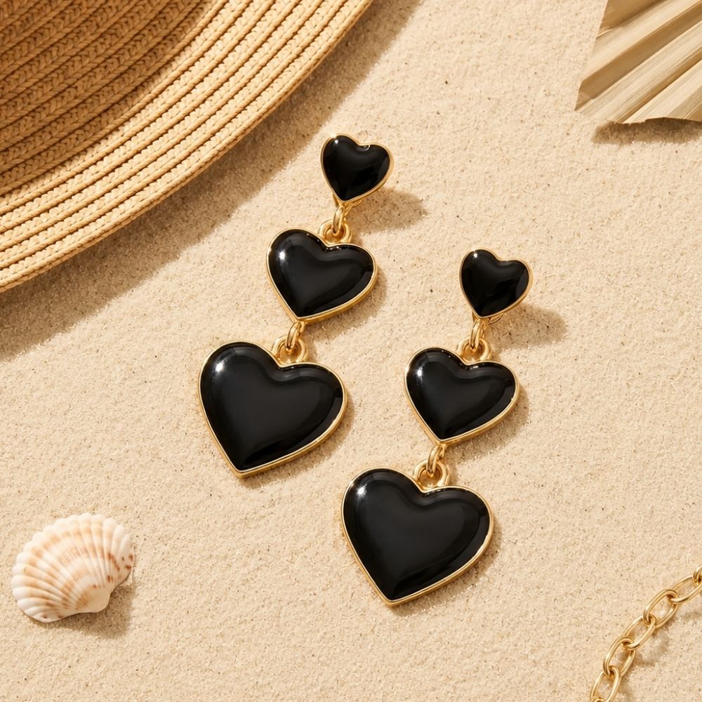 Phoebe- Black Midnight Heart Crystal Drop Earrings