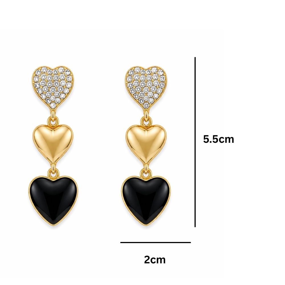Phoebe- Midnight Heart Crystal Drop Earrings