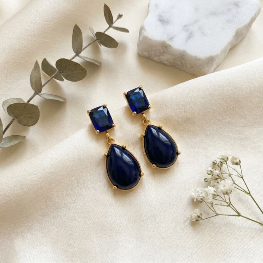 Eleanor- Midnight Sapphire Teardrop Drop Earrings