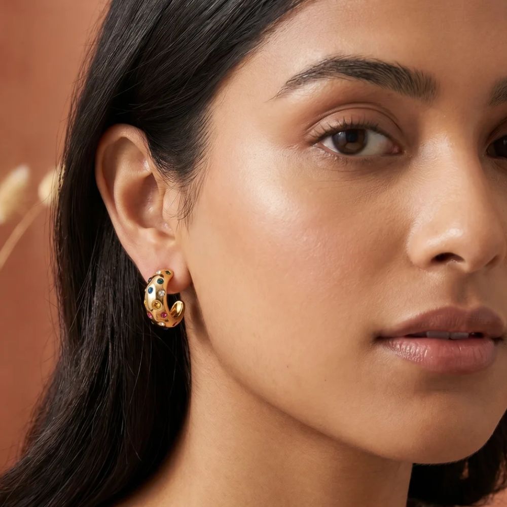 Ellie- Rainbow Crystal Crescent Hoop Earrings