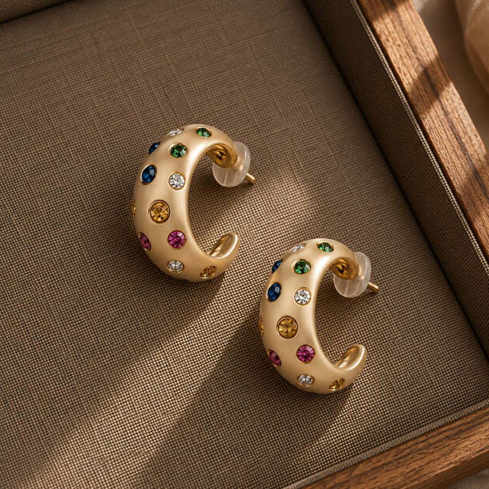 Ellie- Rainbow Crystal Crescent Hoop Earrings