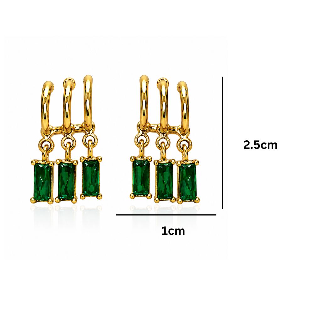 Fiza- Green Stone Triple Hoop Dangle Earrings