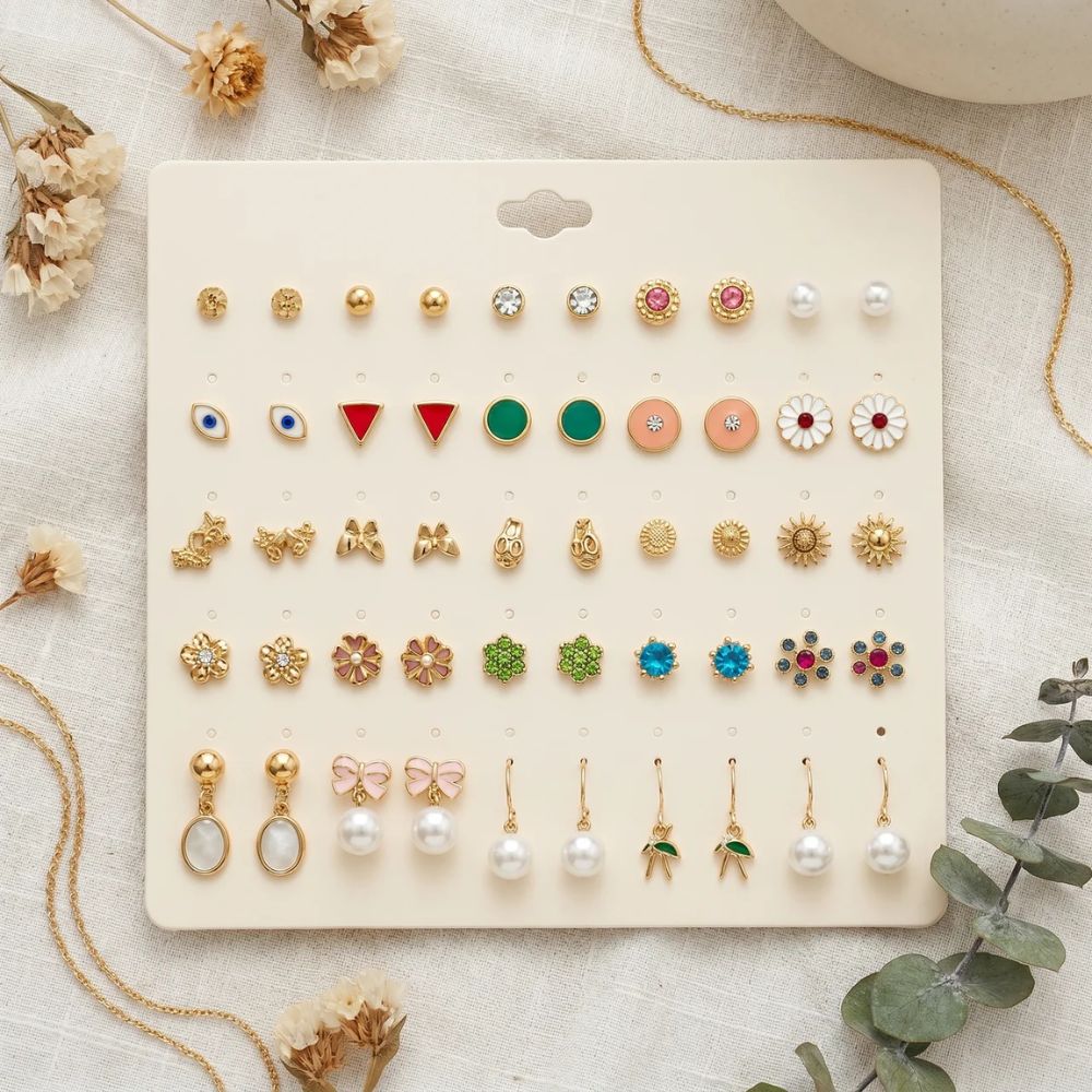 Esther-Charming Everyday Stud & Drop Earring Set (25 Pairs)