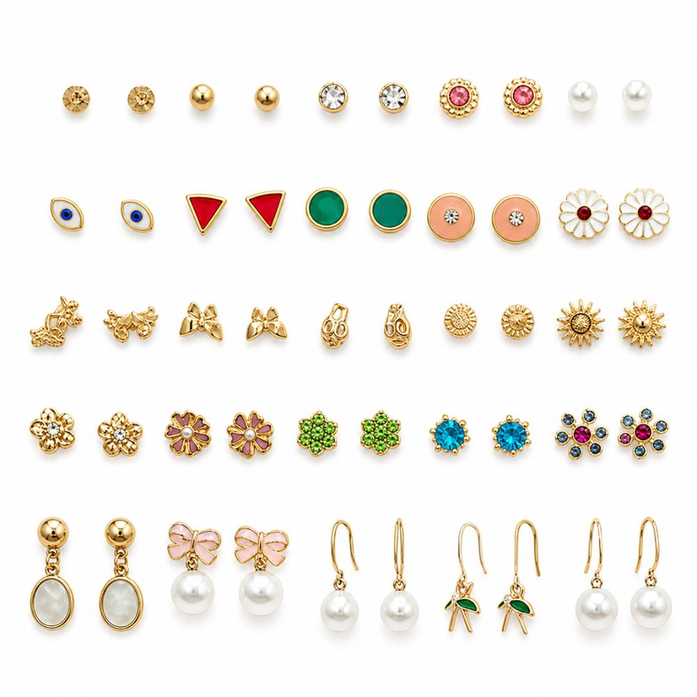 Esther-Charming Everyday Stud & Drop Earring Set (25 Pairs)