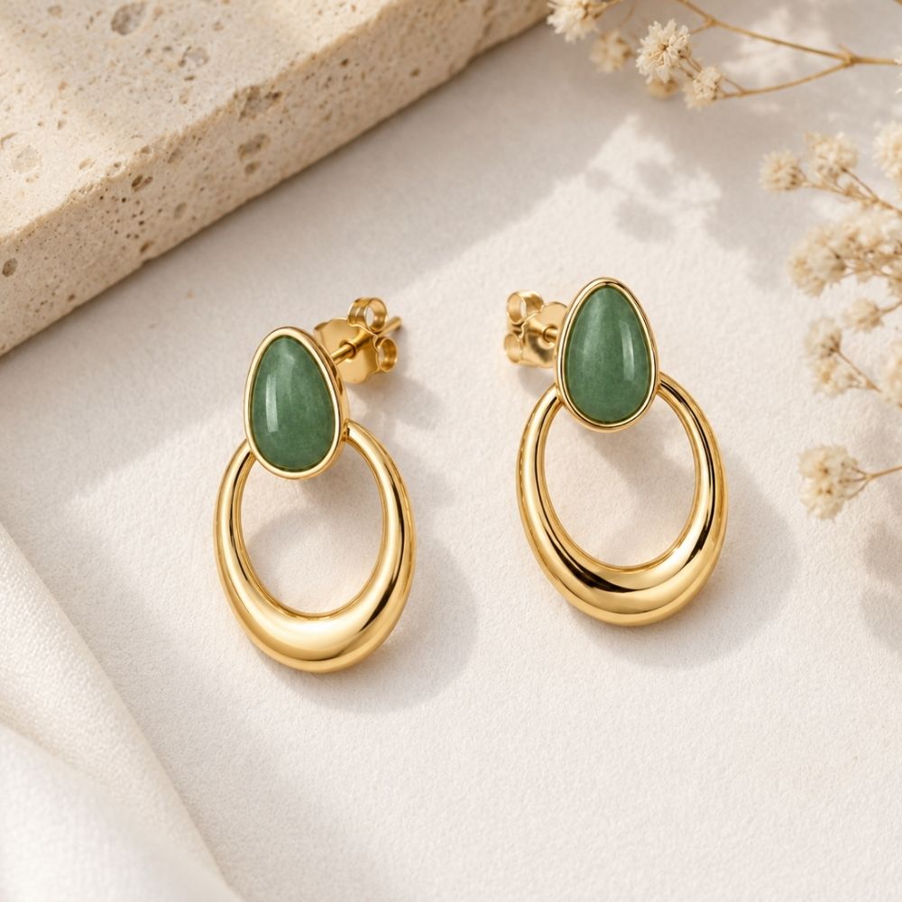 Amina- Green Stone Drop Earrings
