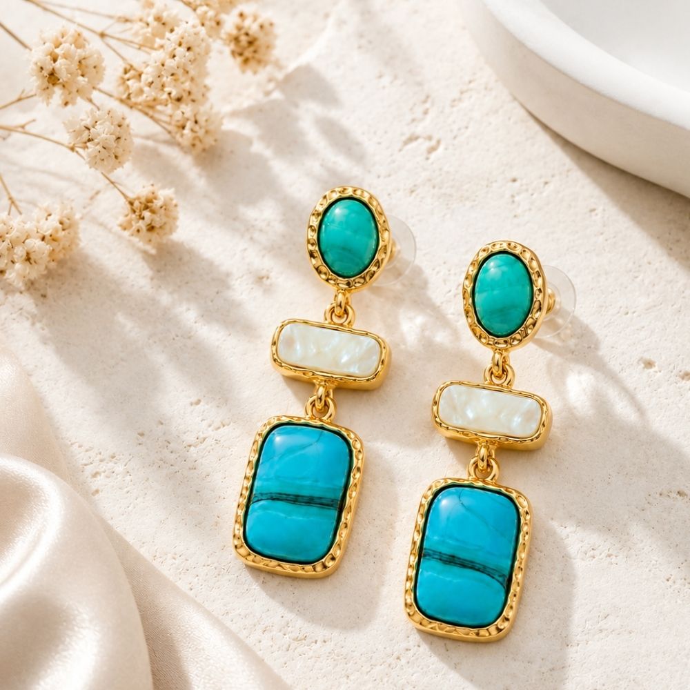 Sylvie- Turquoise Stone Drop Earrings