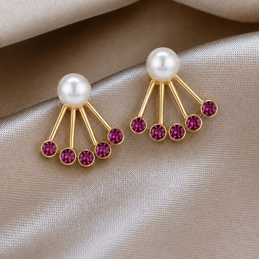 Emelia- Pearl & Wine Stone Stud Earrings