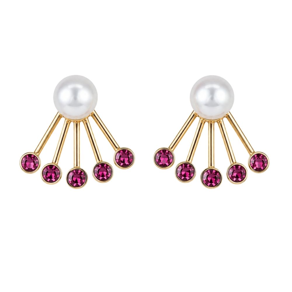 Emelia- Pearl & Wine Stone Stud Earrings