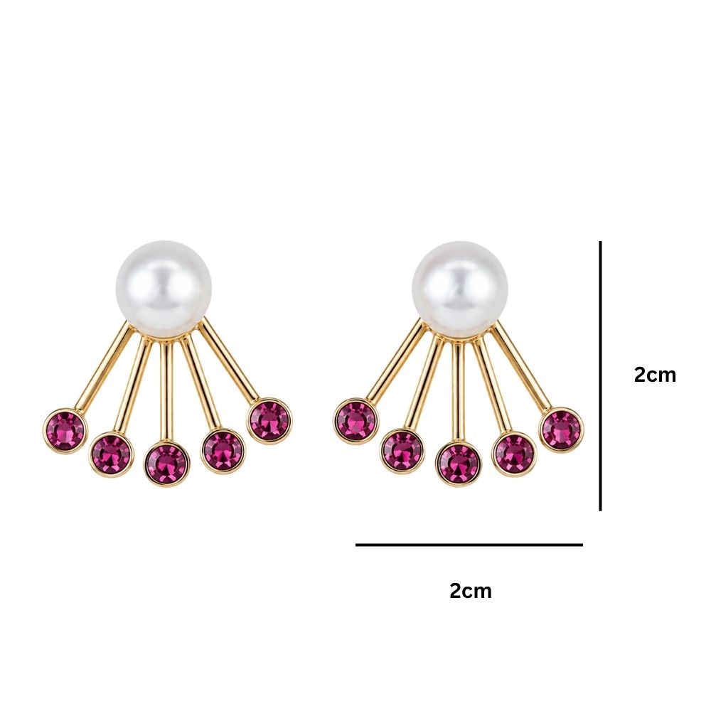 Emelia- Pearl & Wine Stone Stud Earrings