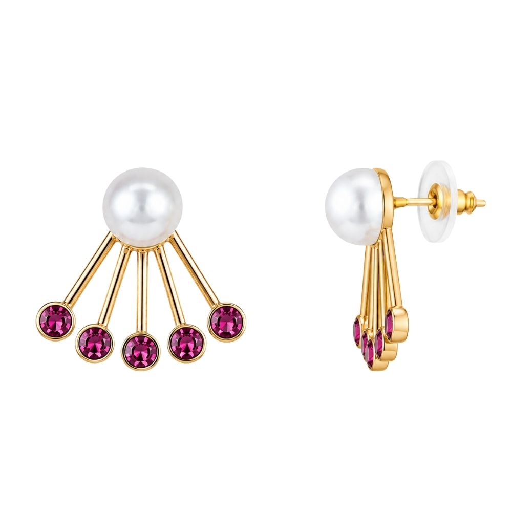 Emelia- Pearl & Wine Stone Stud Earrings