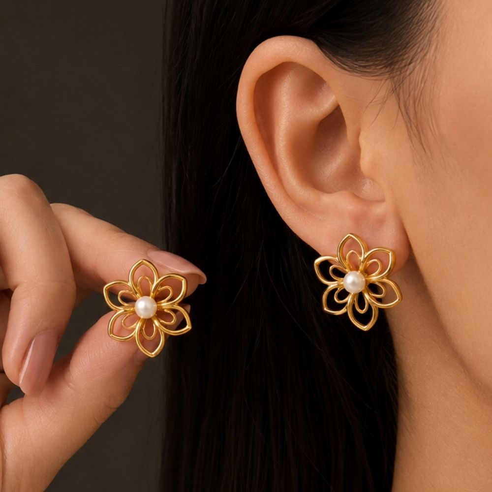 Ada- Floral Pearl Stud Earrings