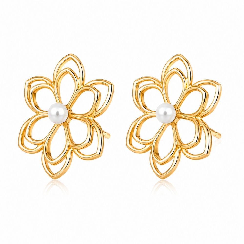 Ada- Floral Pearl Stud Earrings