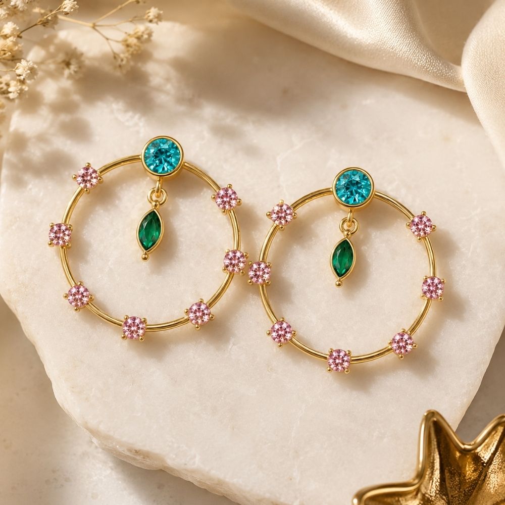 Paloma- Multicolour Stone Hoop Earrings