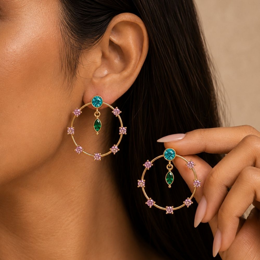 Paloma- Multicolour Stone Hoop Earrings