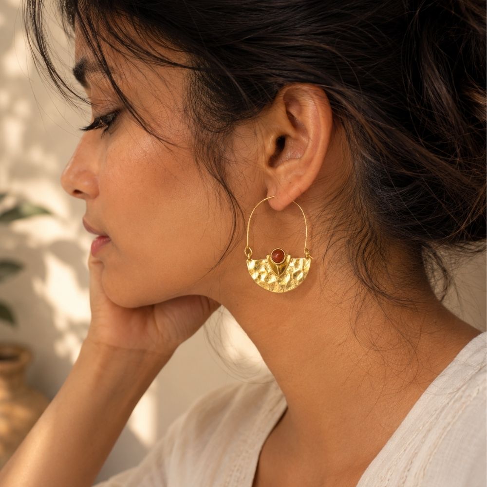Helena- Textured Maroon Stone Statement Earrings