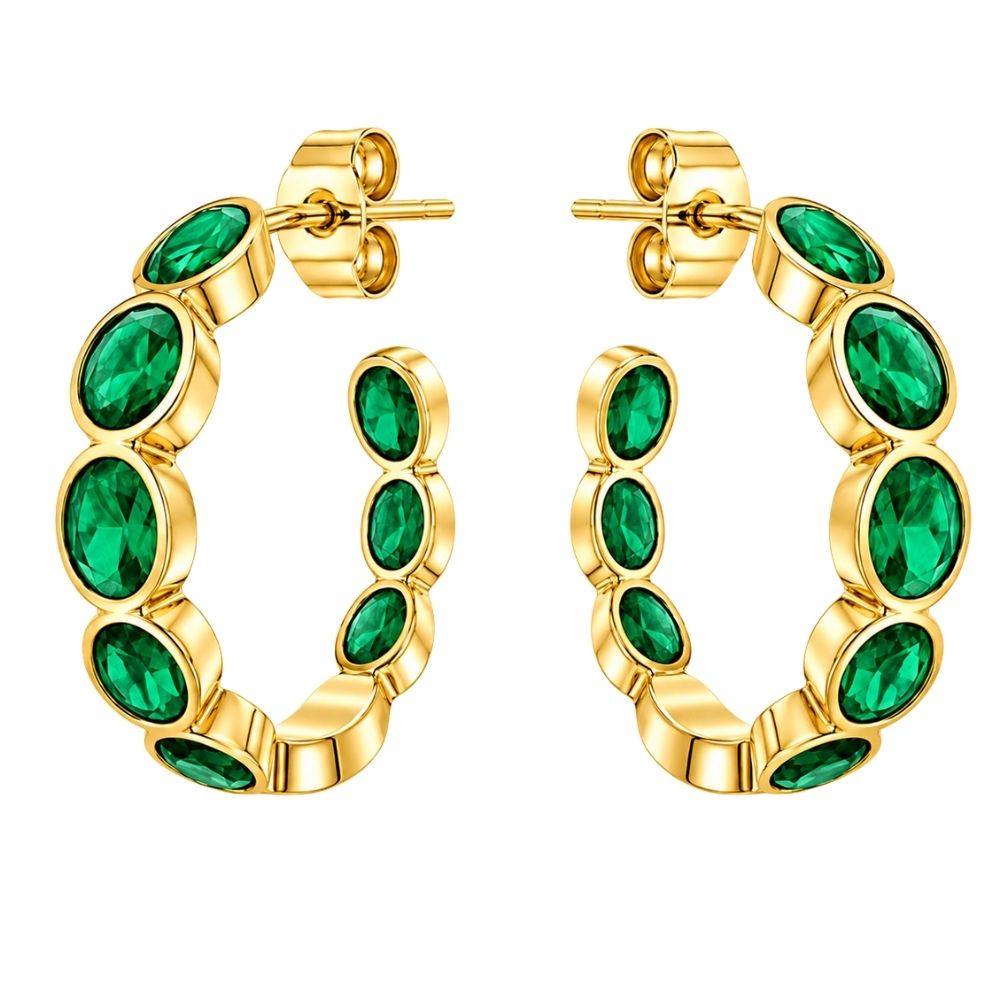 Romy- Emerald Green Stone Hoop Earrings