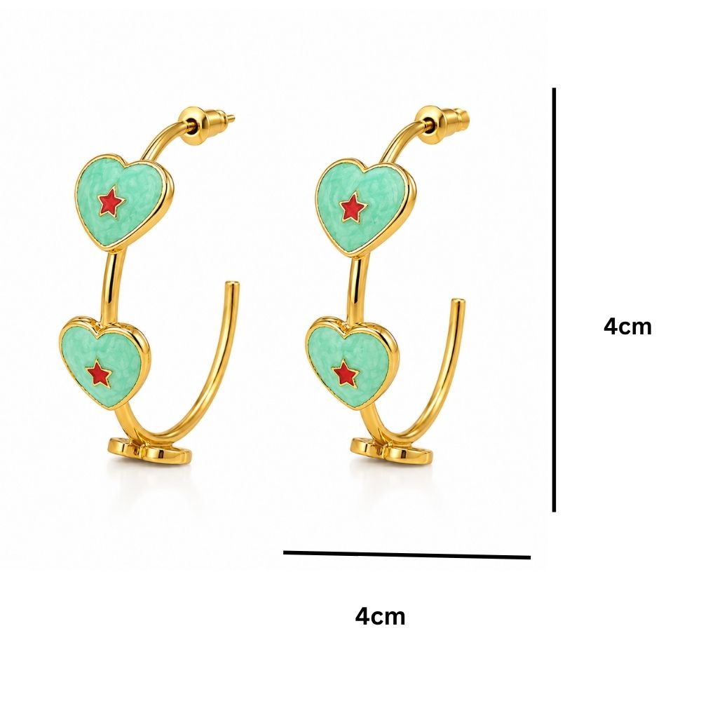 Caroline- Mint Green Heart Star Hoop Earrings