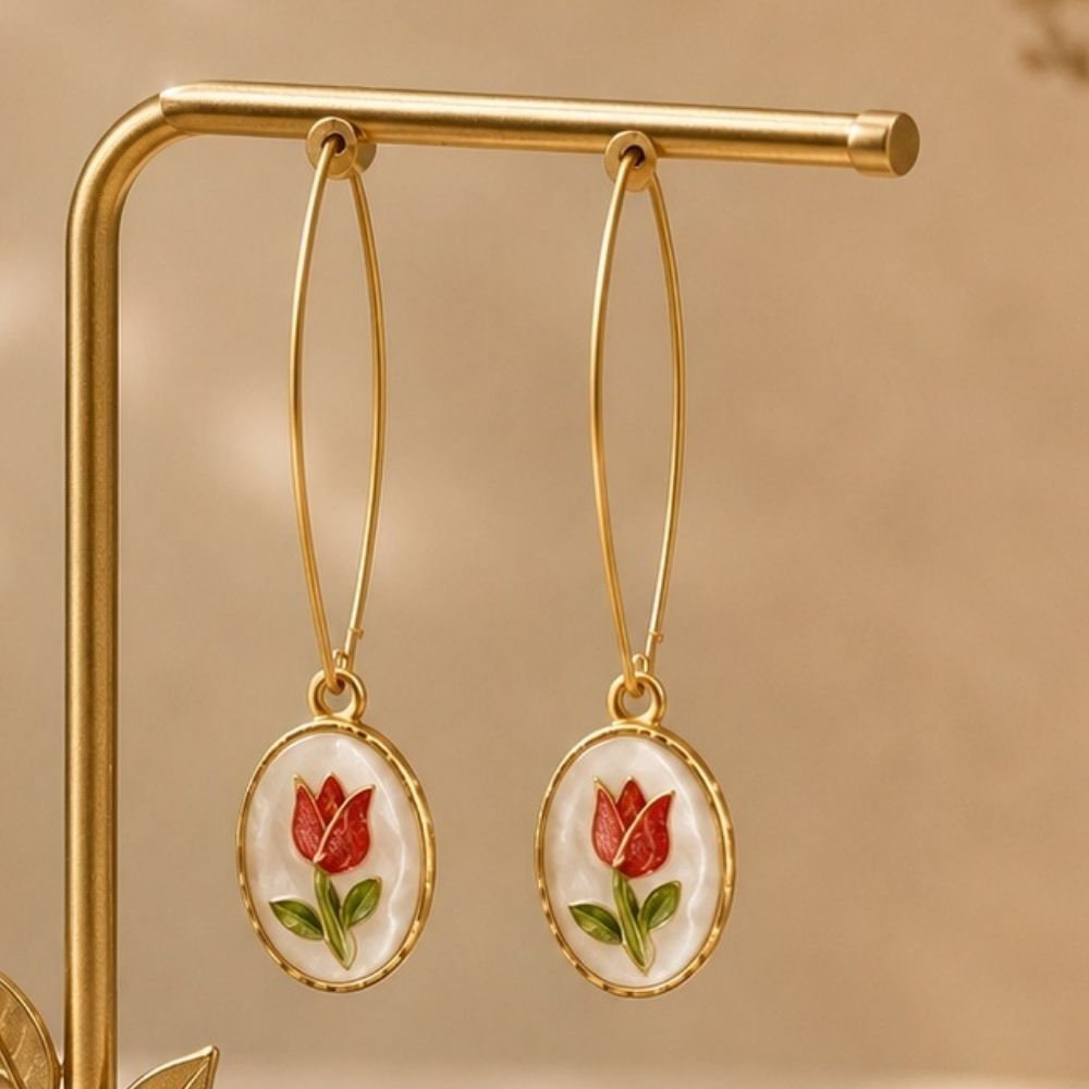 Rosalie- Floral Tulip Oval Drop Earrings