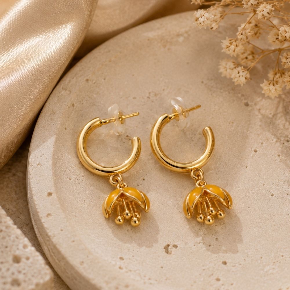 Maeva- Floral Charm Hoop Drop Earrings