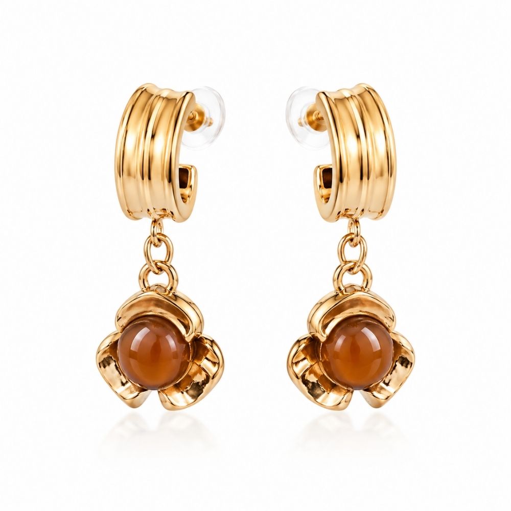Noemi- Floral Stone Drop Hoop Earrings