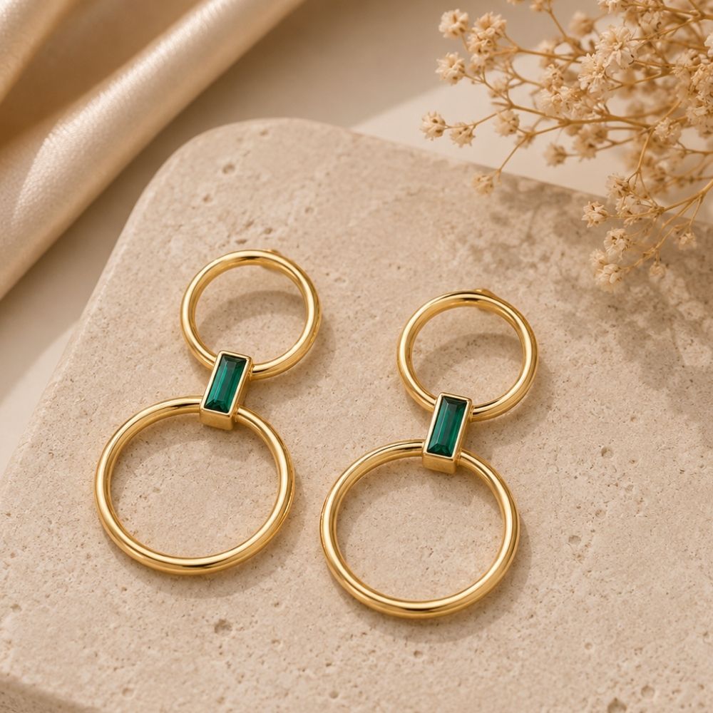 Eleni- Double Circle Geometric Drop Earrings