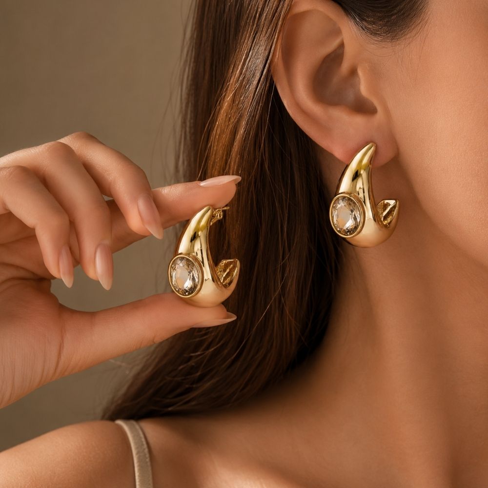 Adsila- Crystal Embellished Sculptural Hoop Earrings