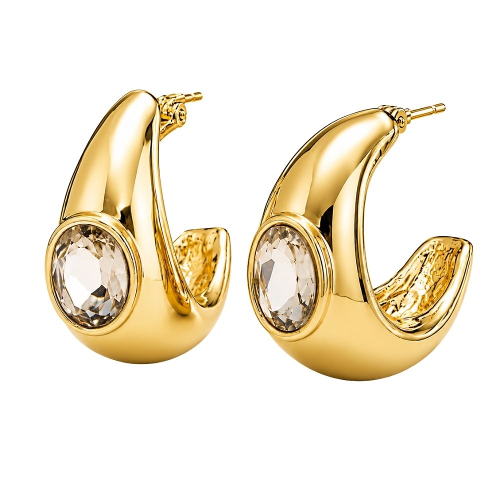 Adsila- Crystal Embellished Sculptural Hoop Earrings