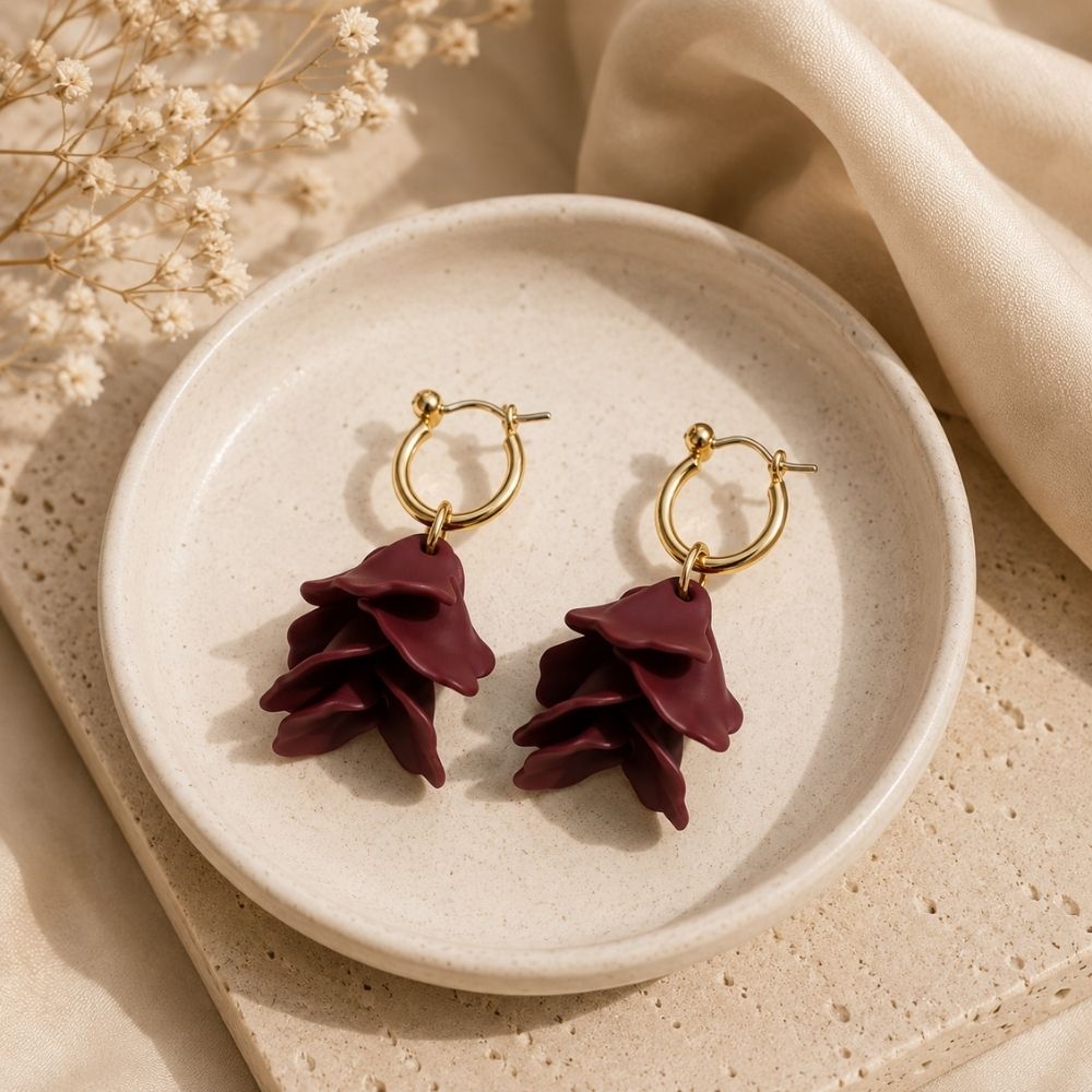 Keona- Floral Petal Drop Hoop Earrings