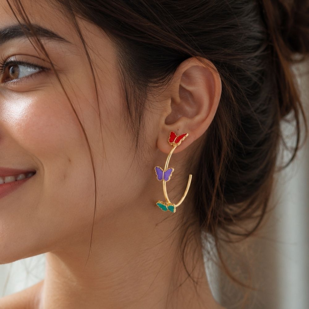 Este- Multicolor Butterfly Hoop Earrings