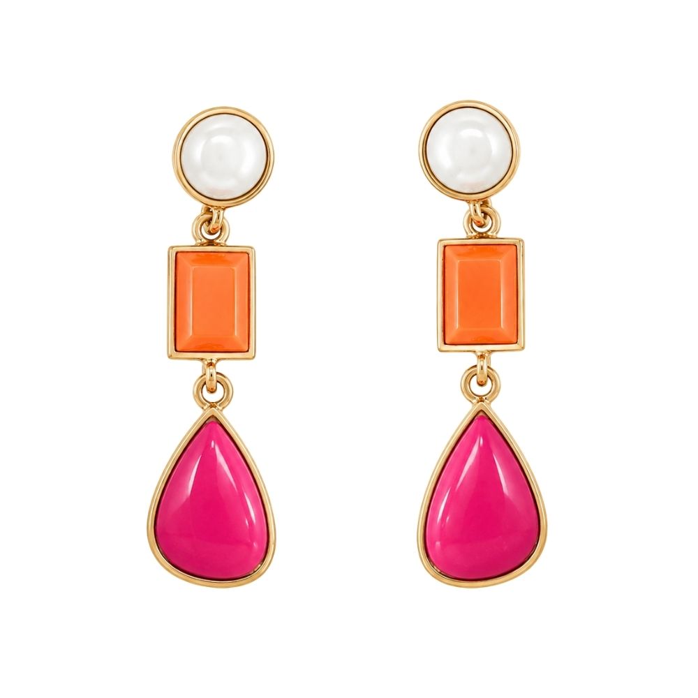 Wesley- Pearl & Colorful Stone Drop Earrings