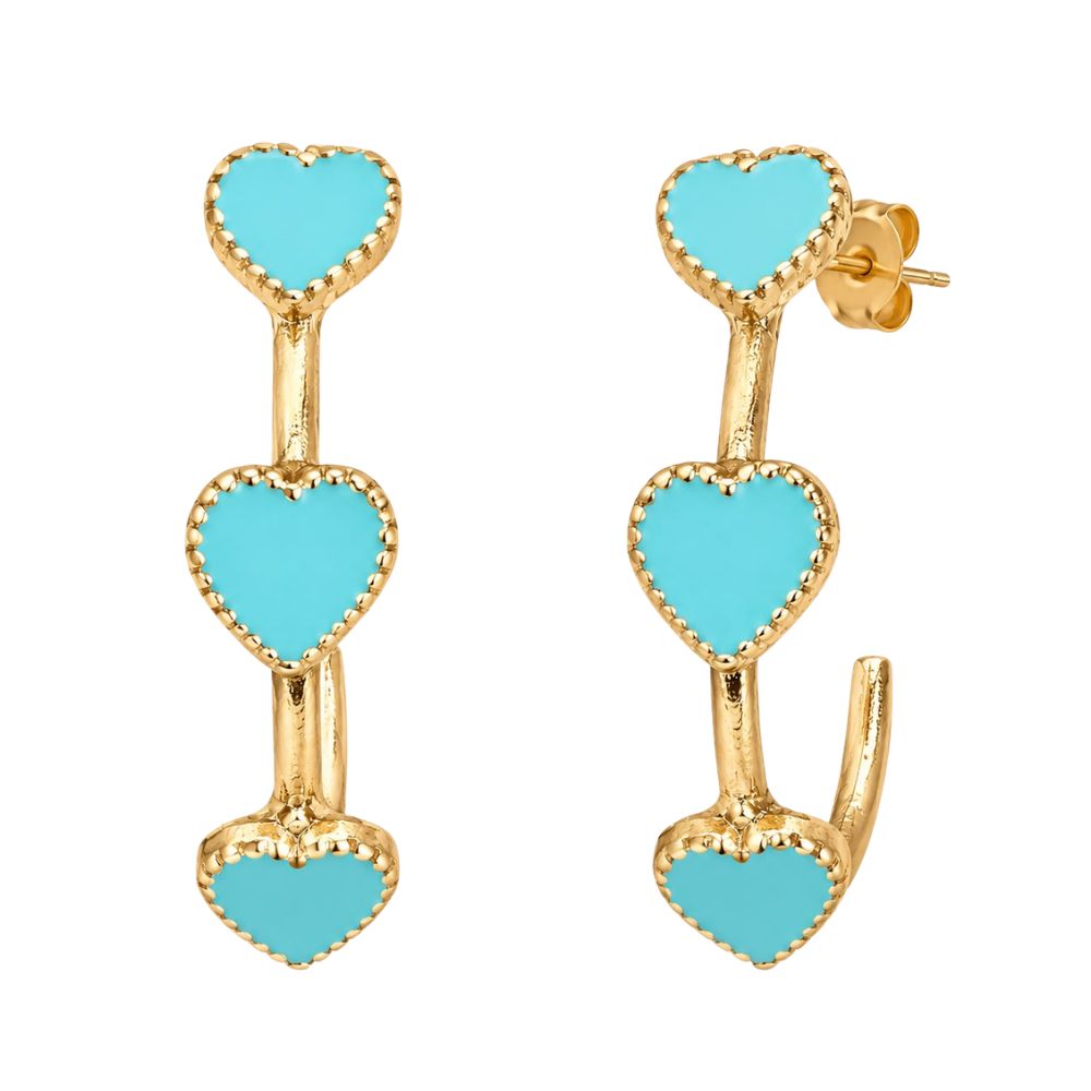 Amora - Blue Triple Heart Hoop Earrings