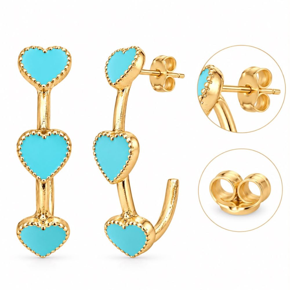 Amora - Blue Triple Heart Hoop Earrings