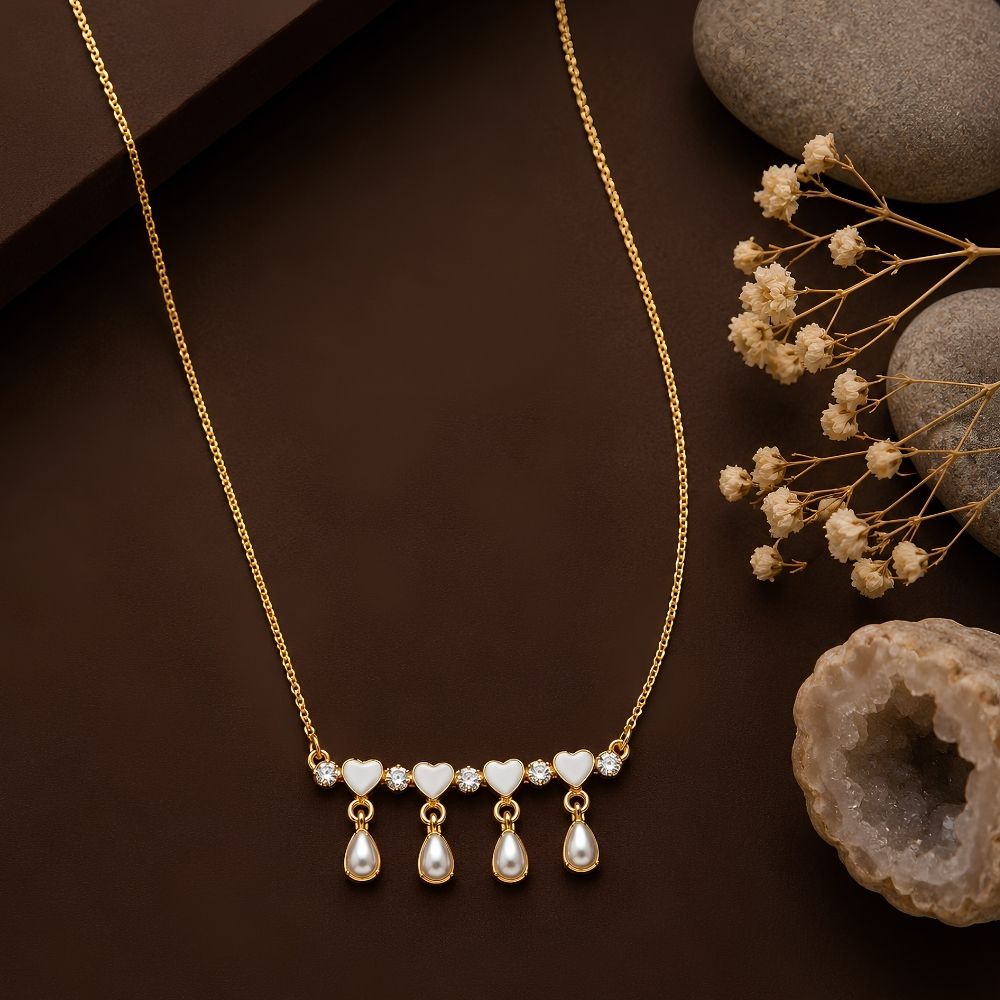 Iris- Heart & Pearl Drop Delicate Necklace