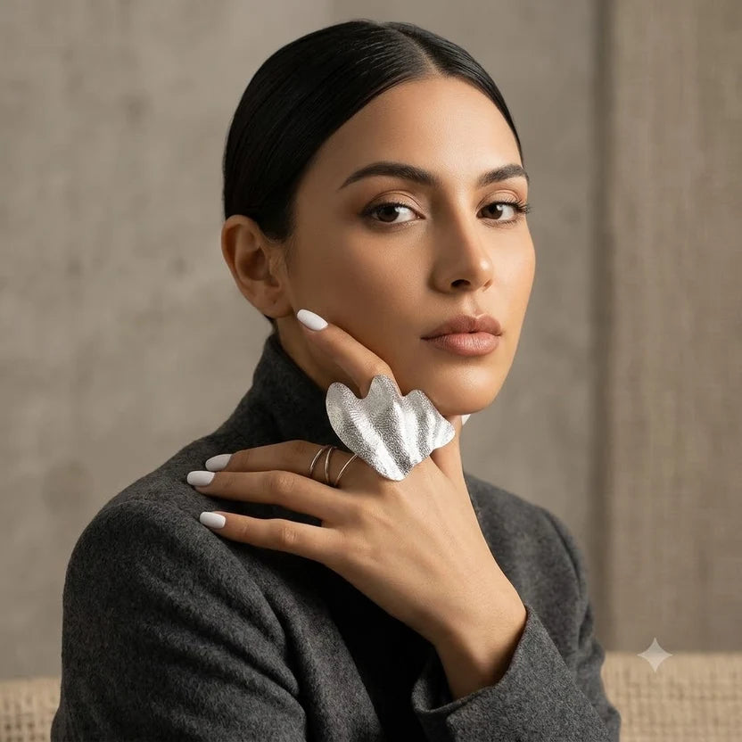 Kiara-Wavy Petal Designer Statement Ring For Women