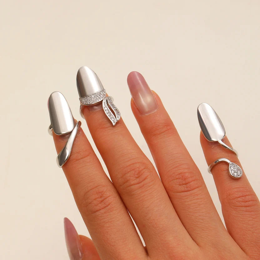 Crystal Studded Nail Tip Adjustable Ring Set For Women