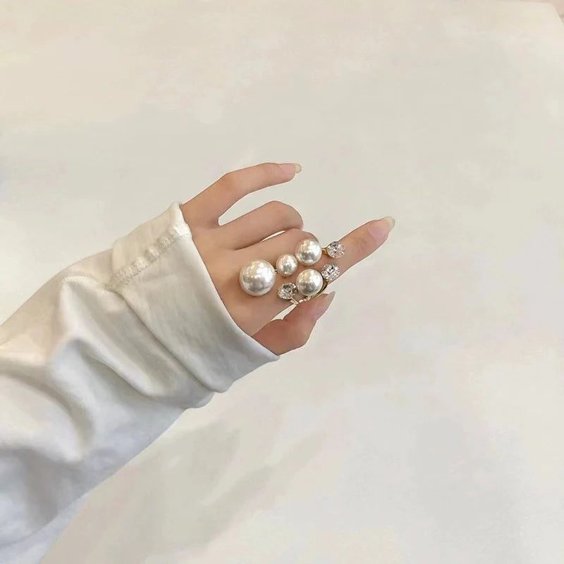 Lisa-White Pearl Gold Plated Copper Designer Statement Ring For Women