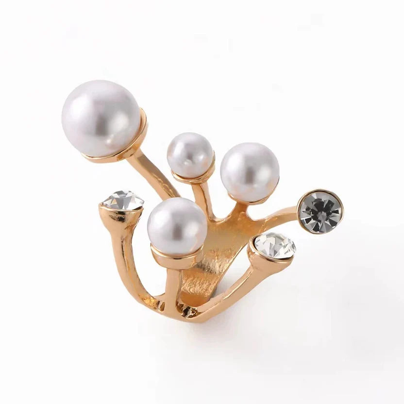 Lisa-White Pearl Gold Plated Copper Designer Statement Ring For Women