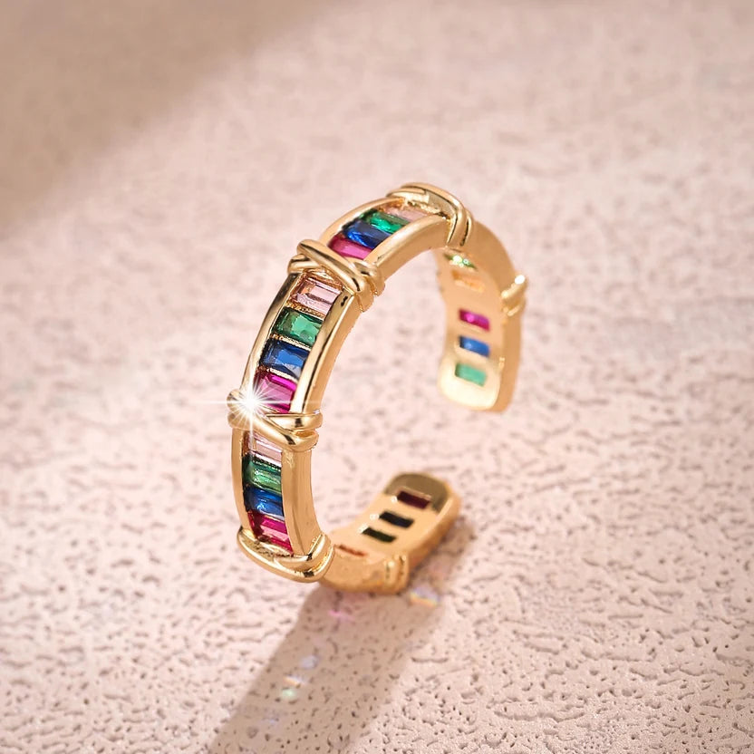 Elara - Multicolour Baguette Crystal Ring For Women